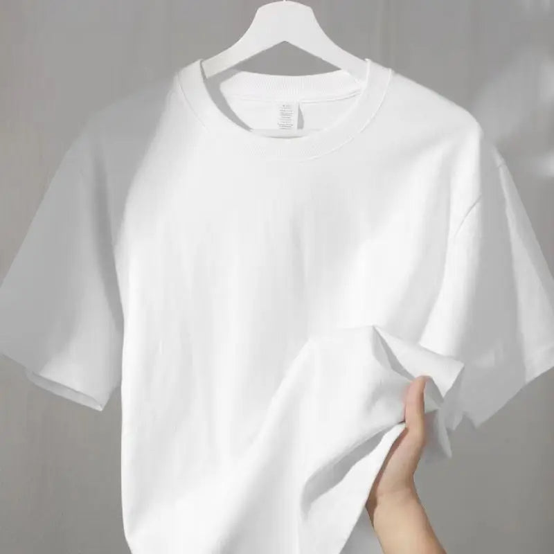 Men Women Loose and Slimming Solid Color Round Neck T-Shirts White