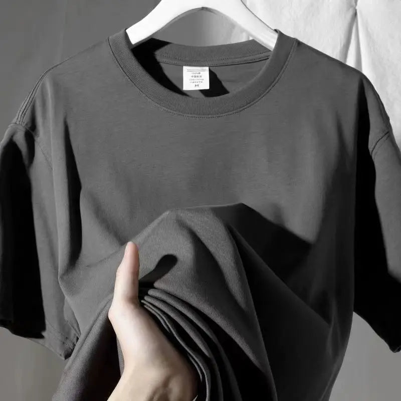 Men Women Loose and Slimming Solid Color Round Neck T-Shirts Gray